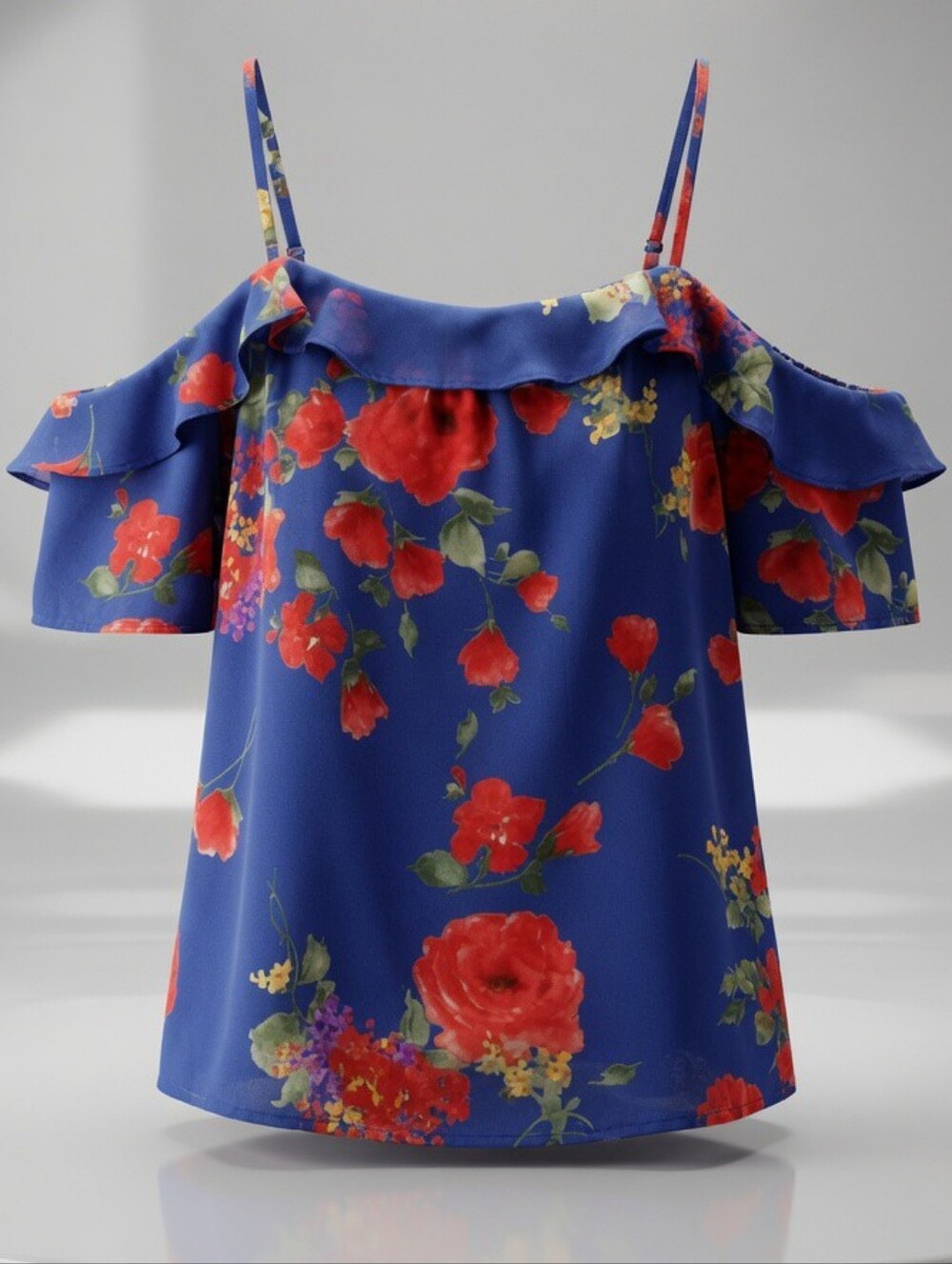 Skies Are Blue Royal Blue Floral Cold-Shoulder Camisole SP
